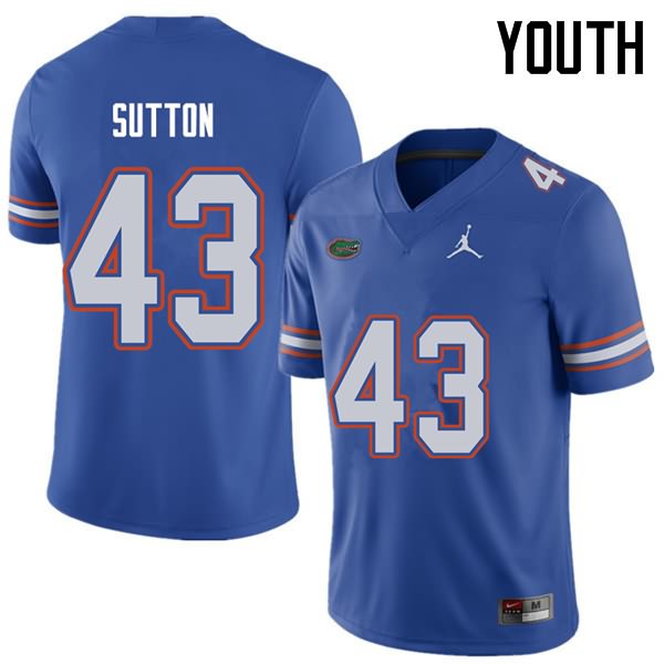 NCAA Florida Gators Nicolas Sutton Youth #43 Jordan Brand Royal Stitched Authentic College Football Jersey EMB0064DM
